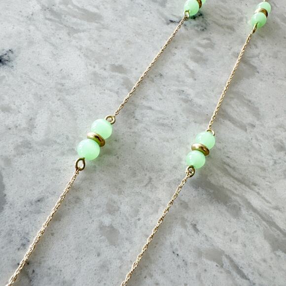 J Crew Gold Rope Chain Bead Necklace Women One Size Mint Green Station Beads - Picture 4 of 6